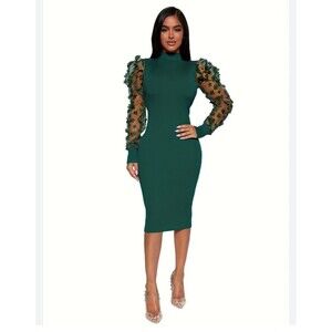 Almost Famous NWOT Women’s Long Sleeve mesh figure hugging knee length dress S